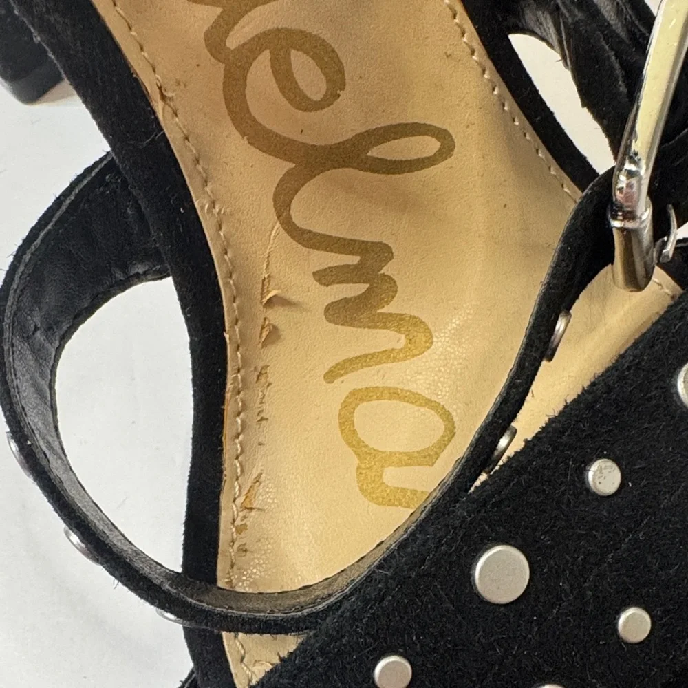 Sam Edelman York Black Suede Studded Heeled Sandal 7.5